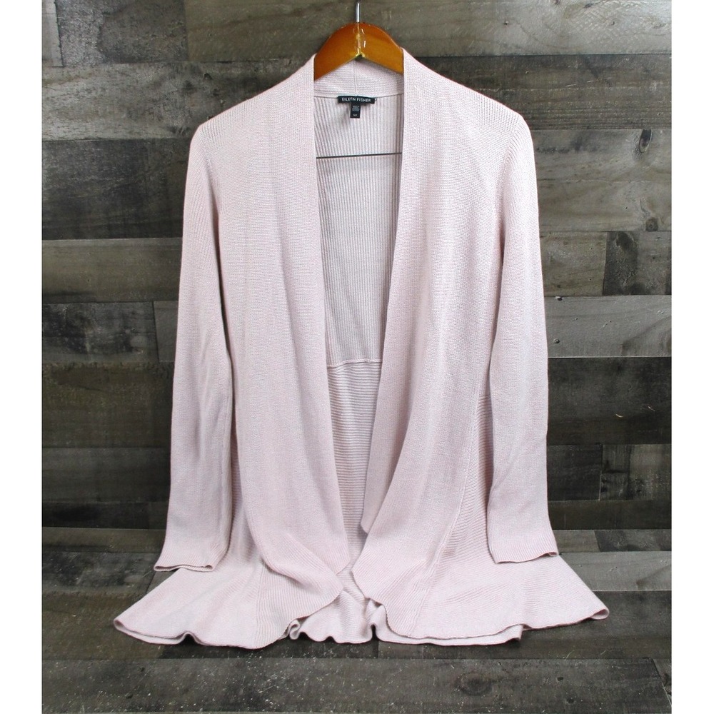 Eileen Fisher Sweater Womens Small Beige Cardigan Open Front Silk Cashmere Knit